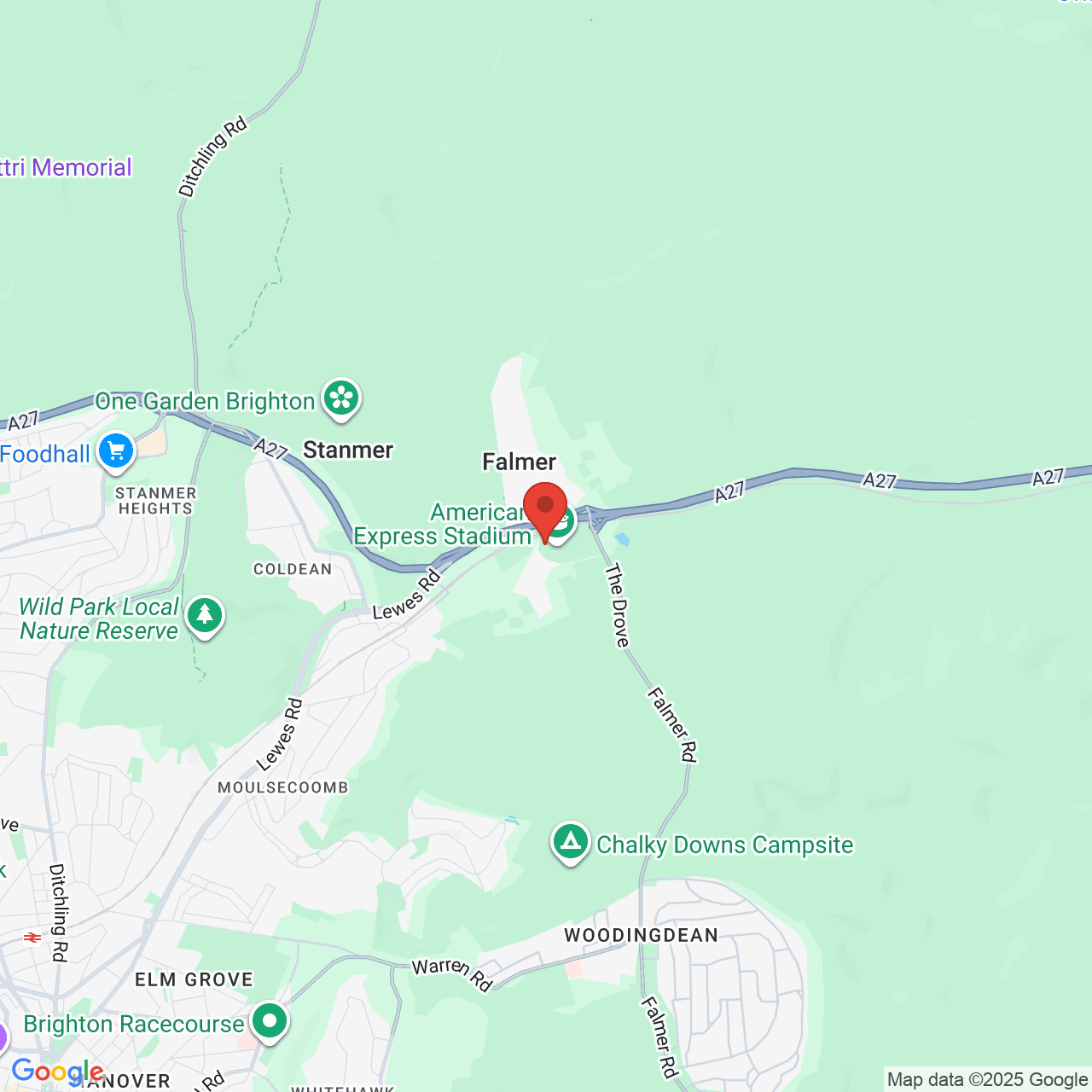 Map showing location of American Express Stadium Brighton, United Kingdom, BN1 9BL