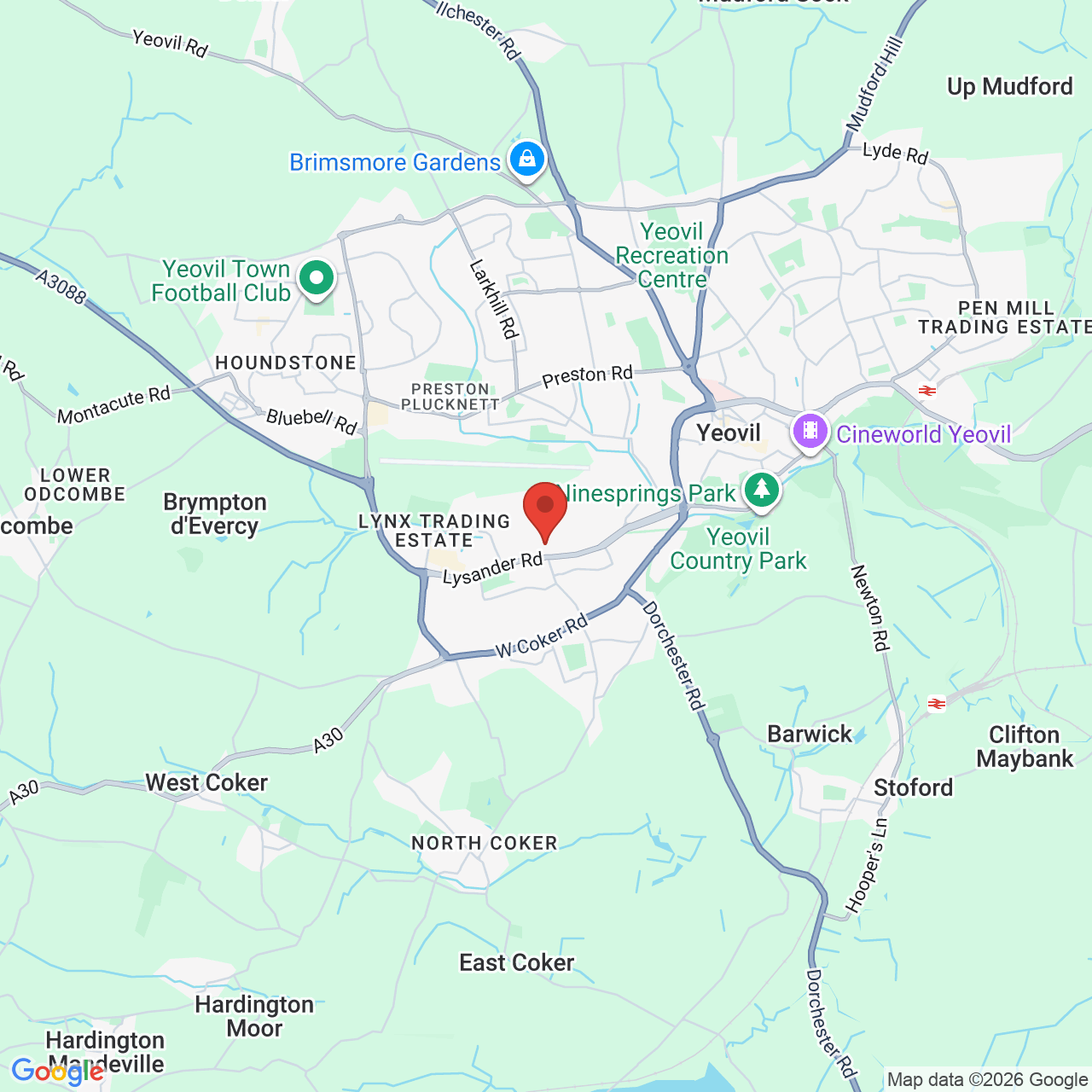 Map showing location of Yeovil, United Kingdom, BA20 2YB