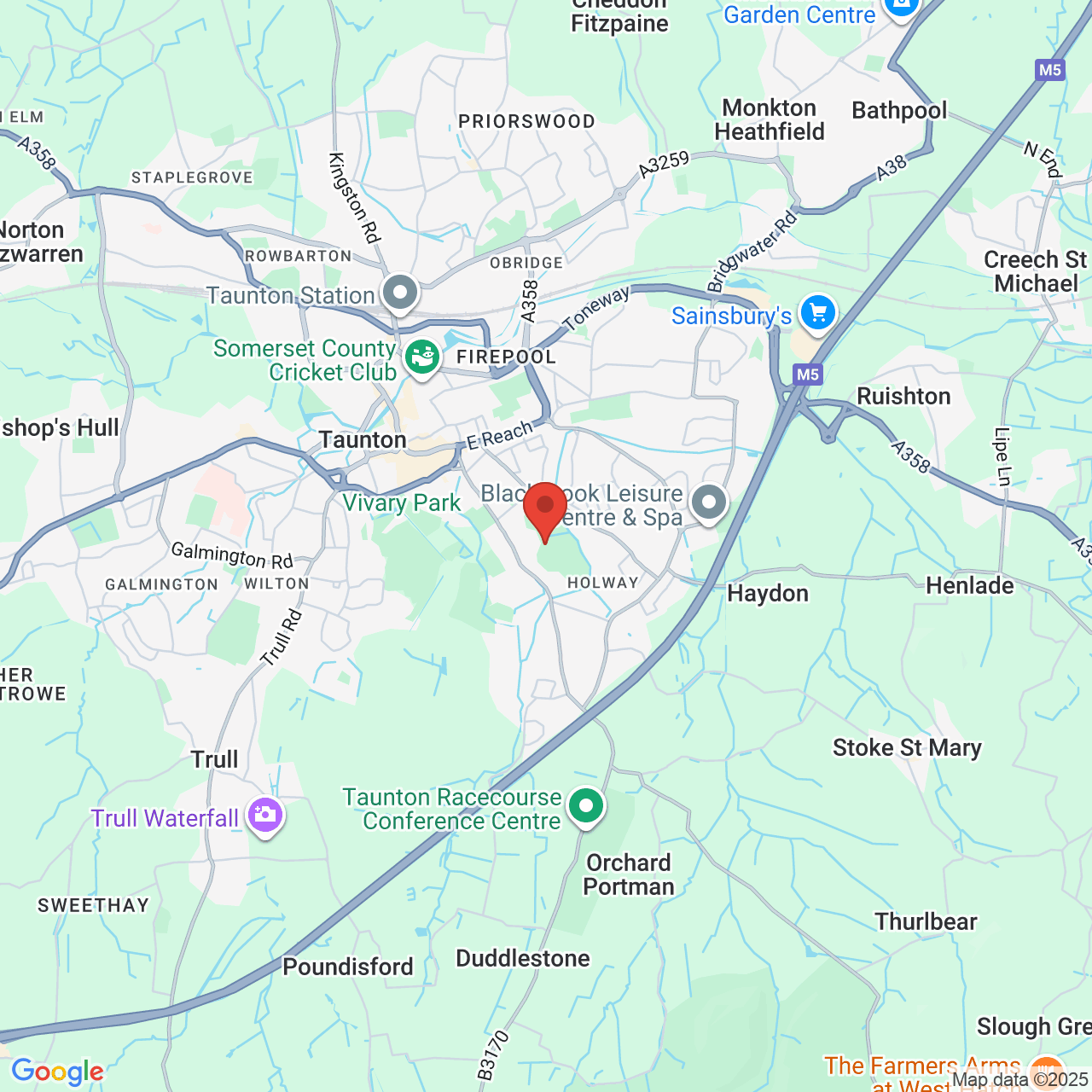 Map showing location of Taunton, United Kingdom, TA1 3LA