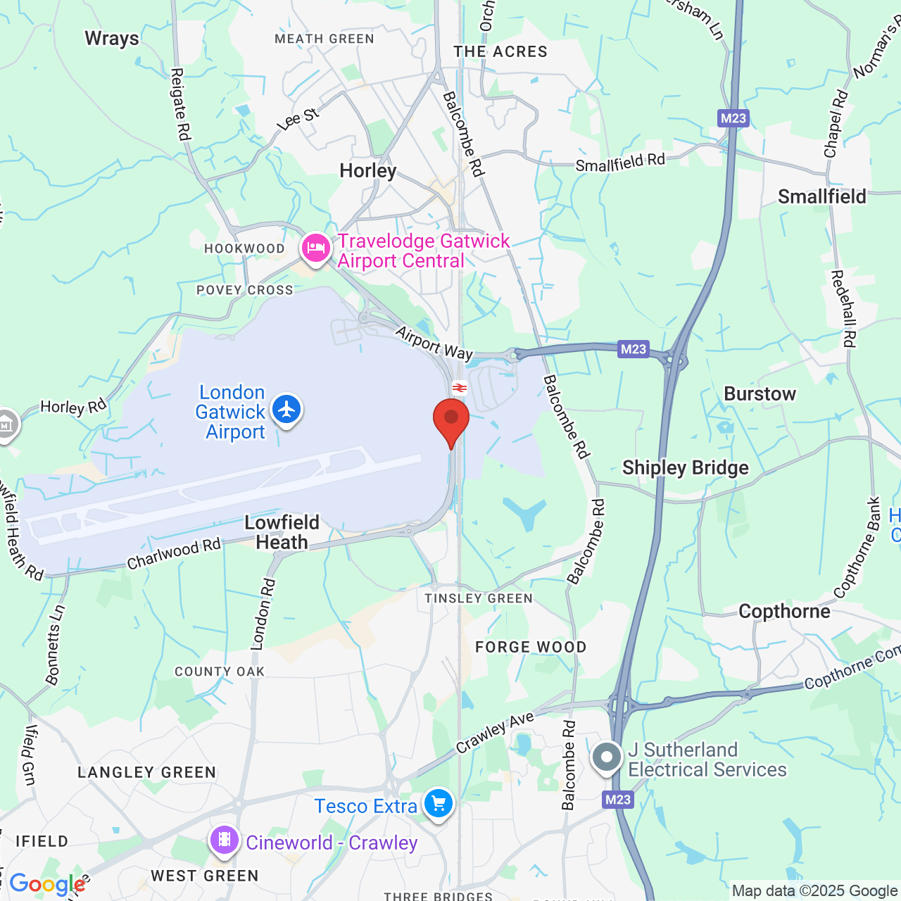 Map showing location of London Gatwick Airport, United Kingdom, RH6 0NP