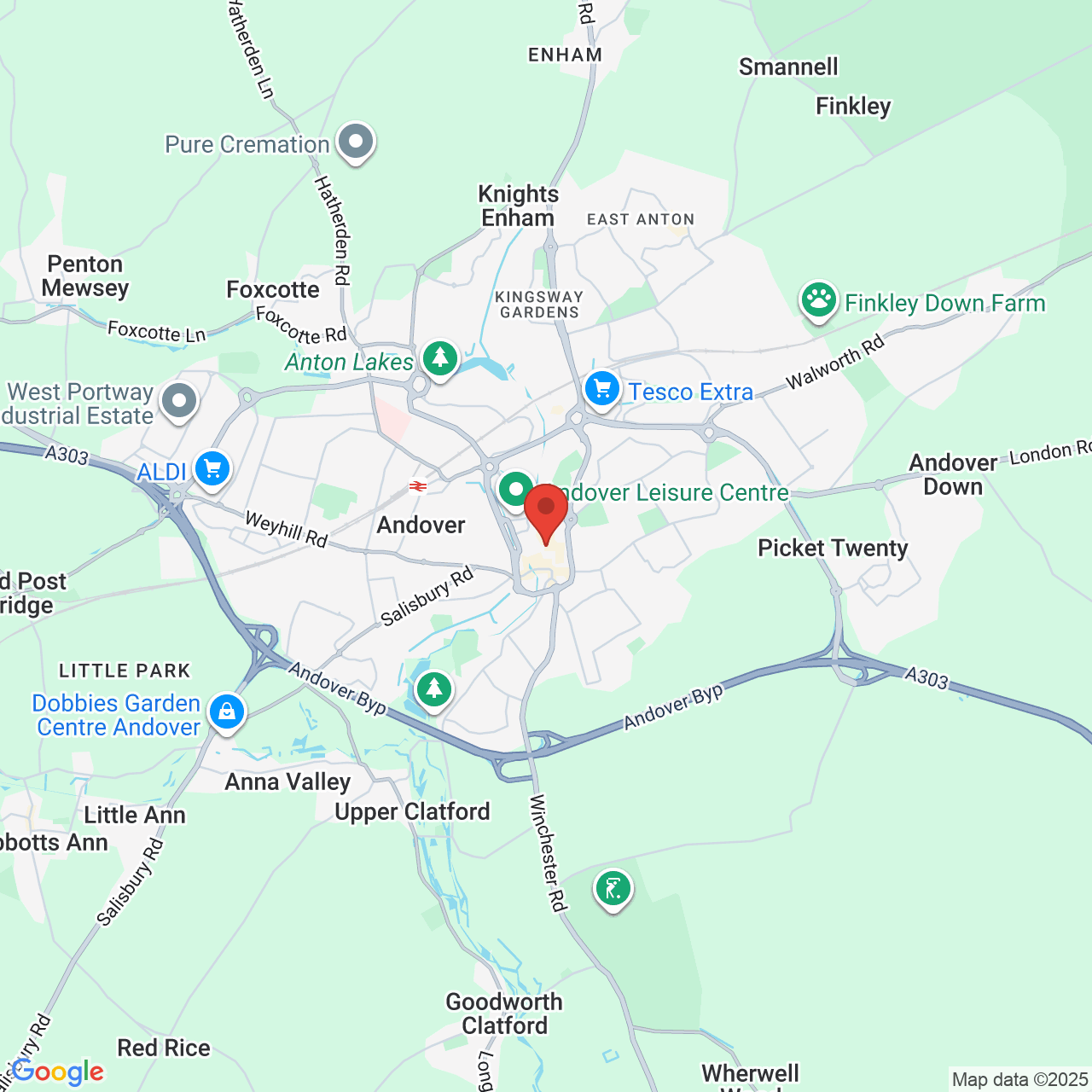 Map showing location of Andover, United Kingdom, SP10 8HT