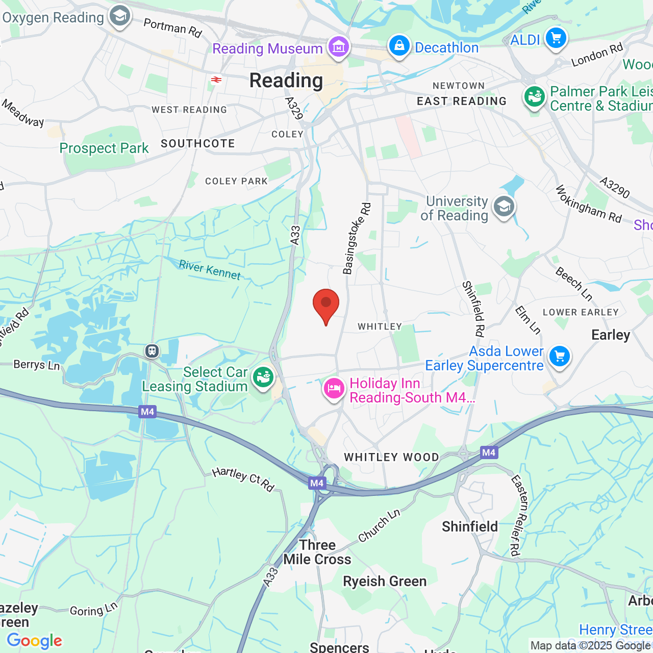 Map showing location of Reading, United Kingdom, RG2 0QE