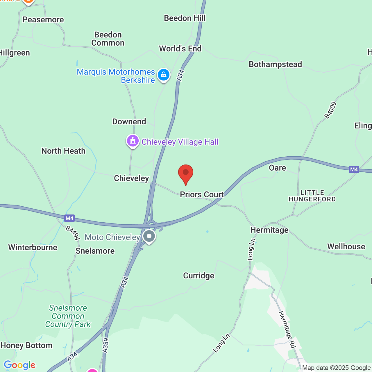 Map showing location of Thatcham, United Kingdom, RG18 9NU