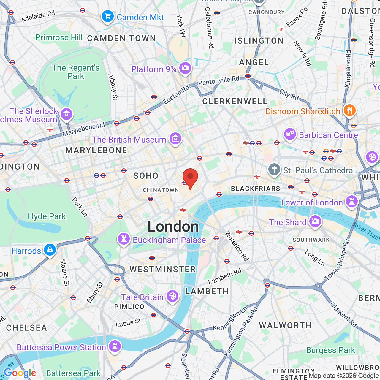 Map showing location of Covent Garden, London, United Kingdom