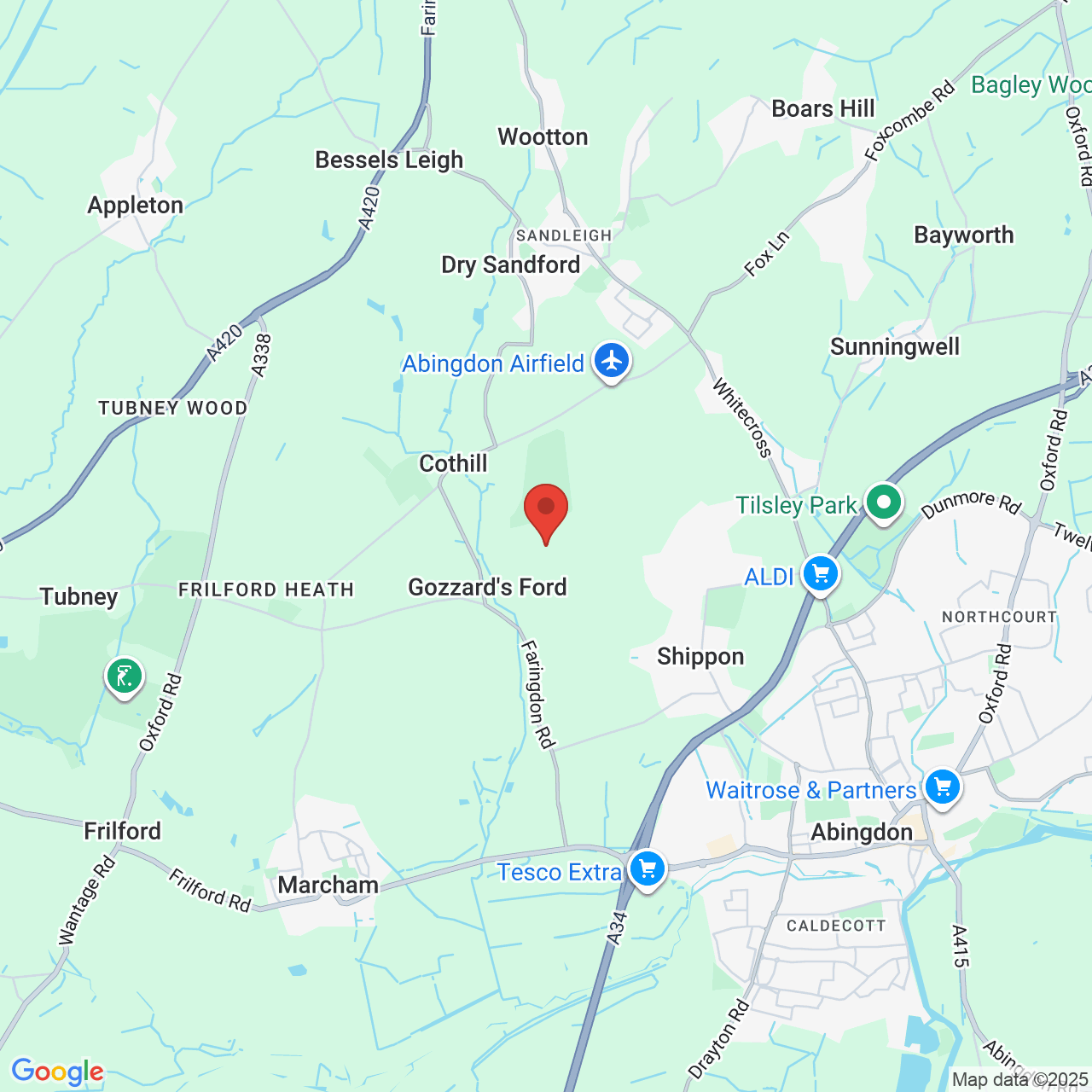 Map showing location of Abingdon, United Kingdom,  OX13 6JB