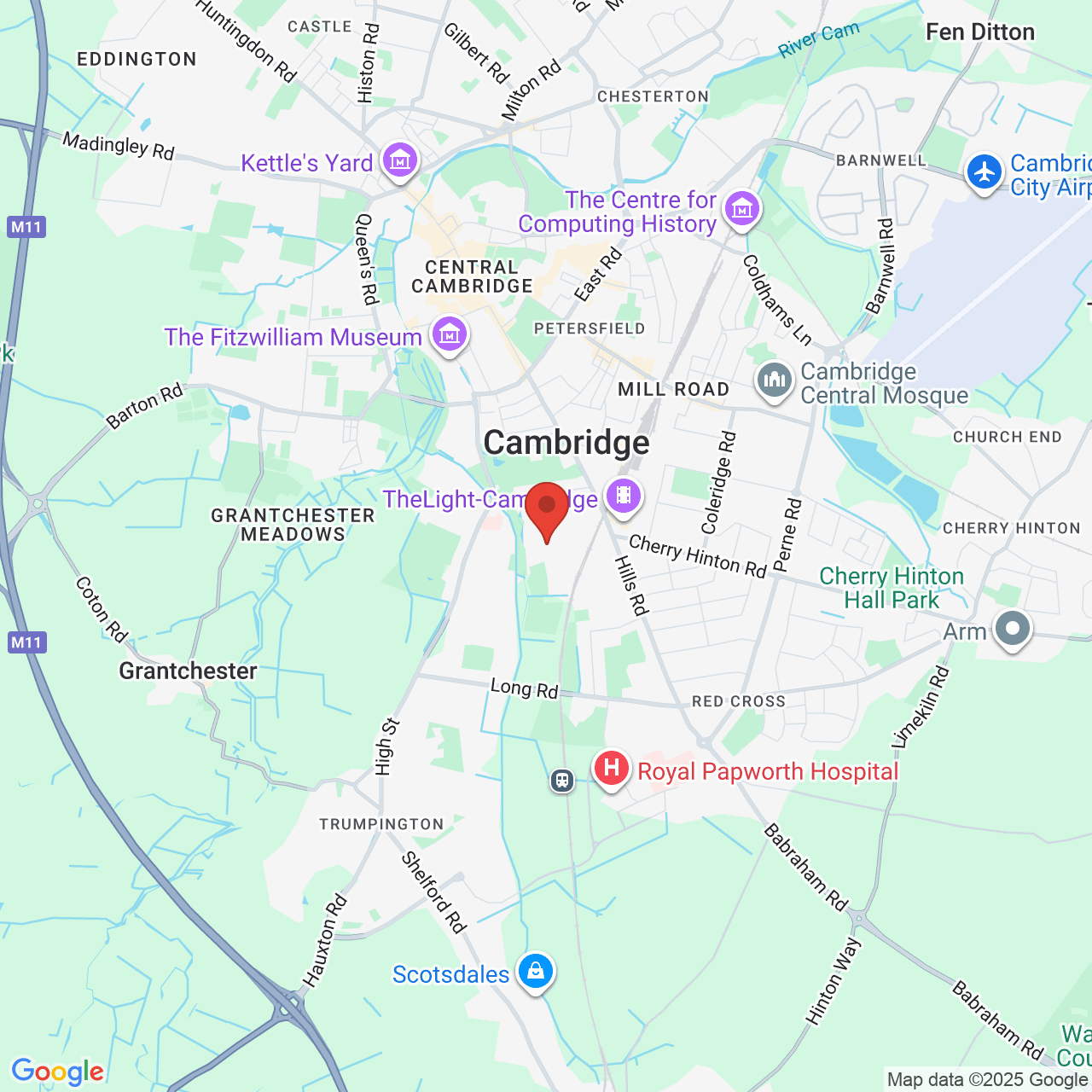 Map showing location of Cambridge, United Kingdom, CB2 8DU