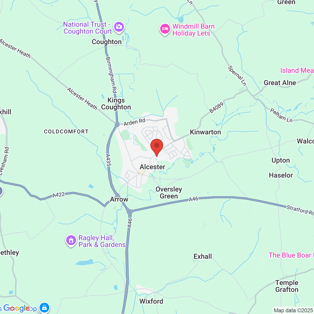 Map showing location of Alcester, United Kingdom, B49 6PX