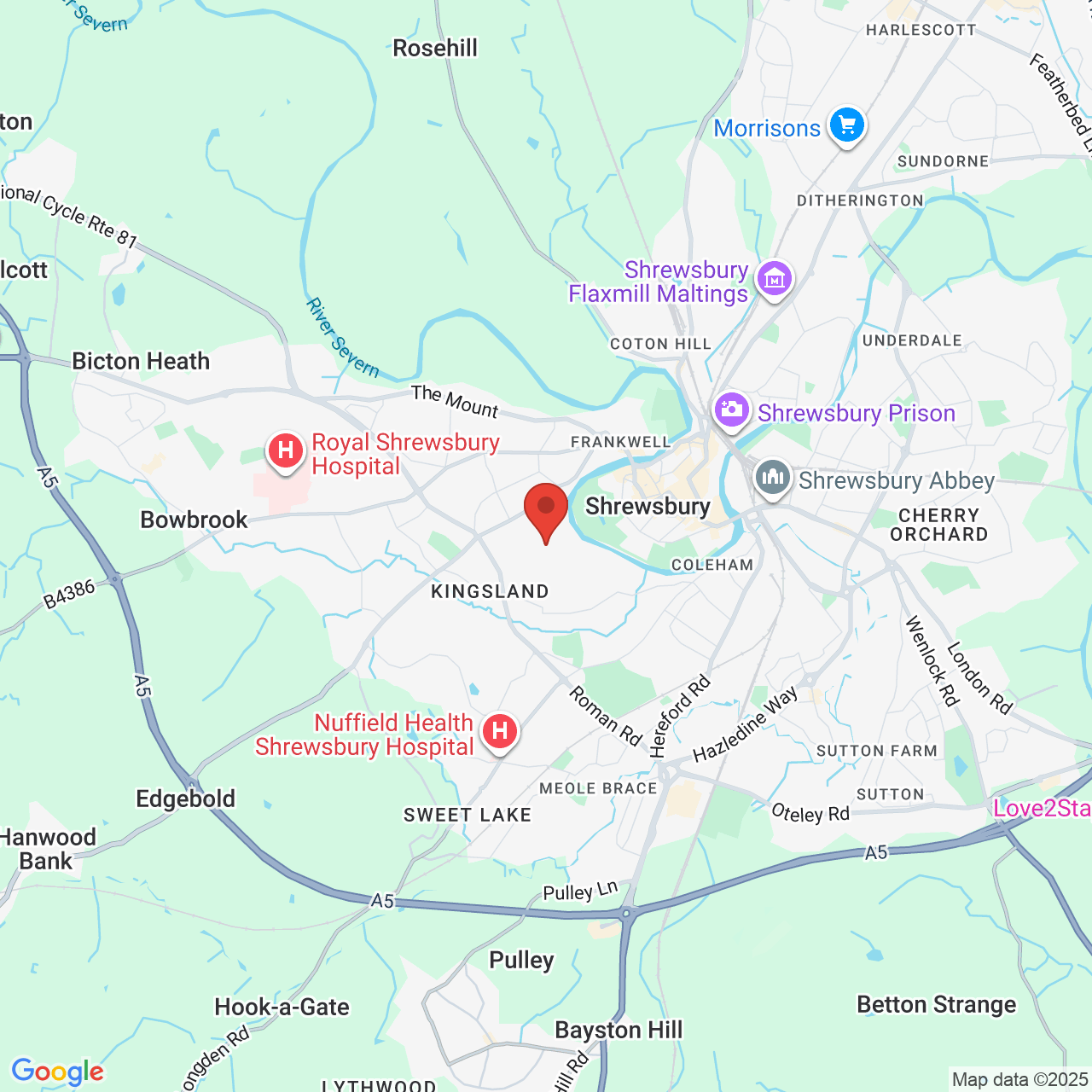 Map showing location of Shrewsbury, United Kingdom, SY3 7BA