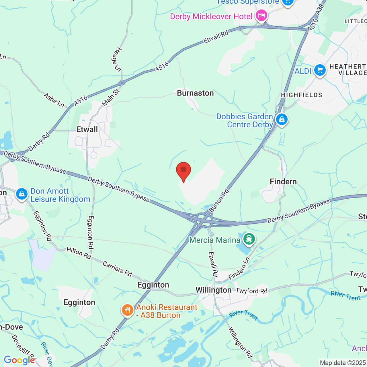 Map showing location of Derby, United Kingdom, DE1 9TA