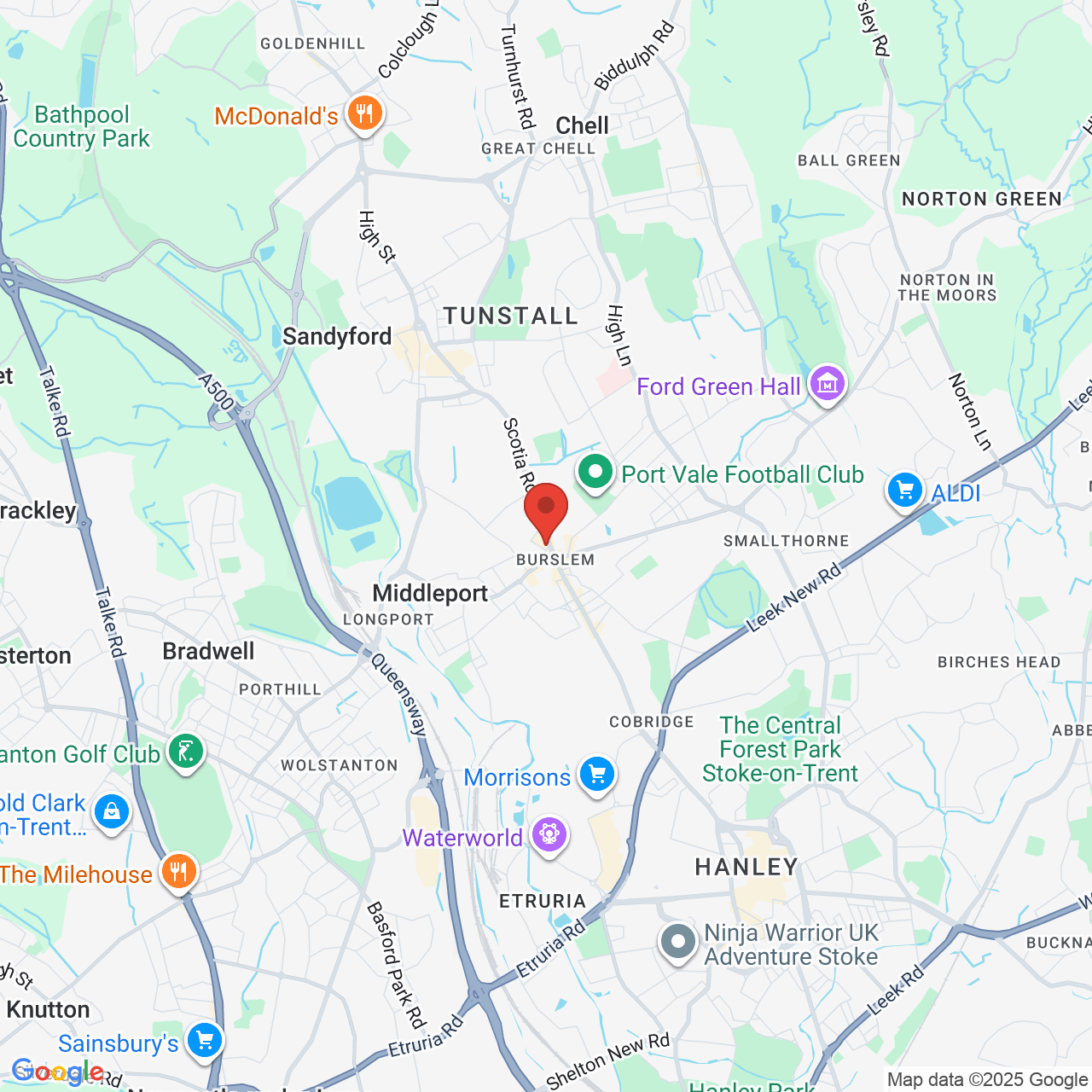 Map showing location of Walsall, Dudley, Stafford and Stoke-on-Trent, United Kingdom