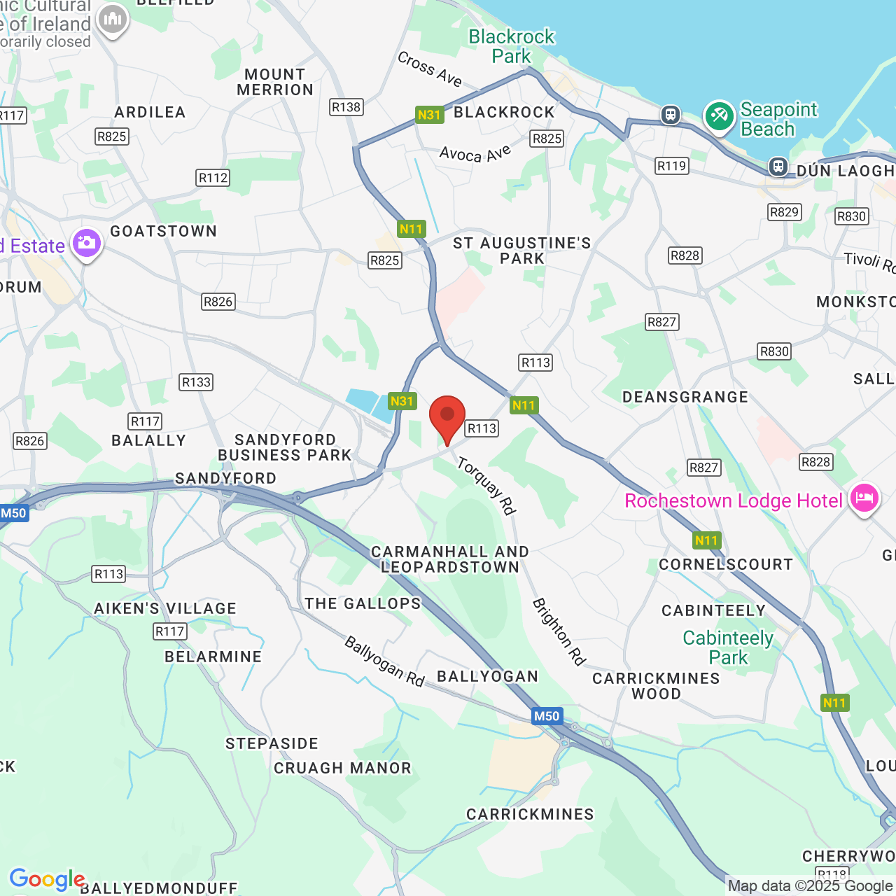 Map showing location of Leopardstown, Dublin 18, Island of Ireland, D18 P521