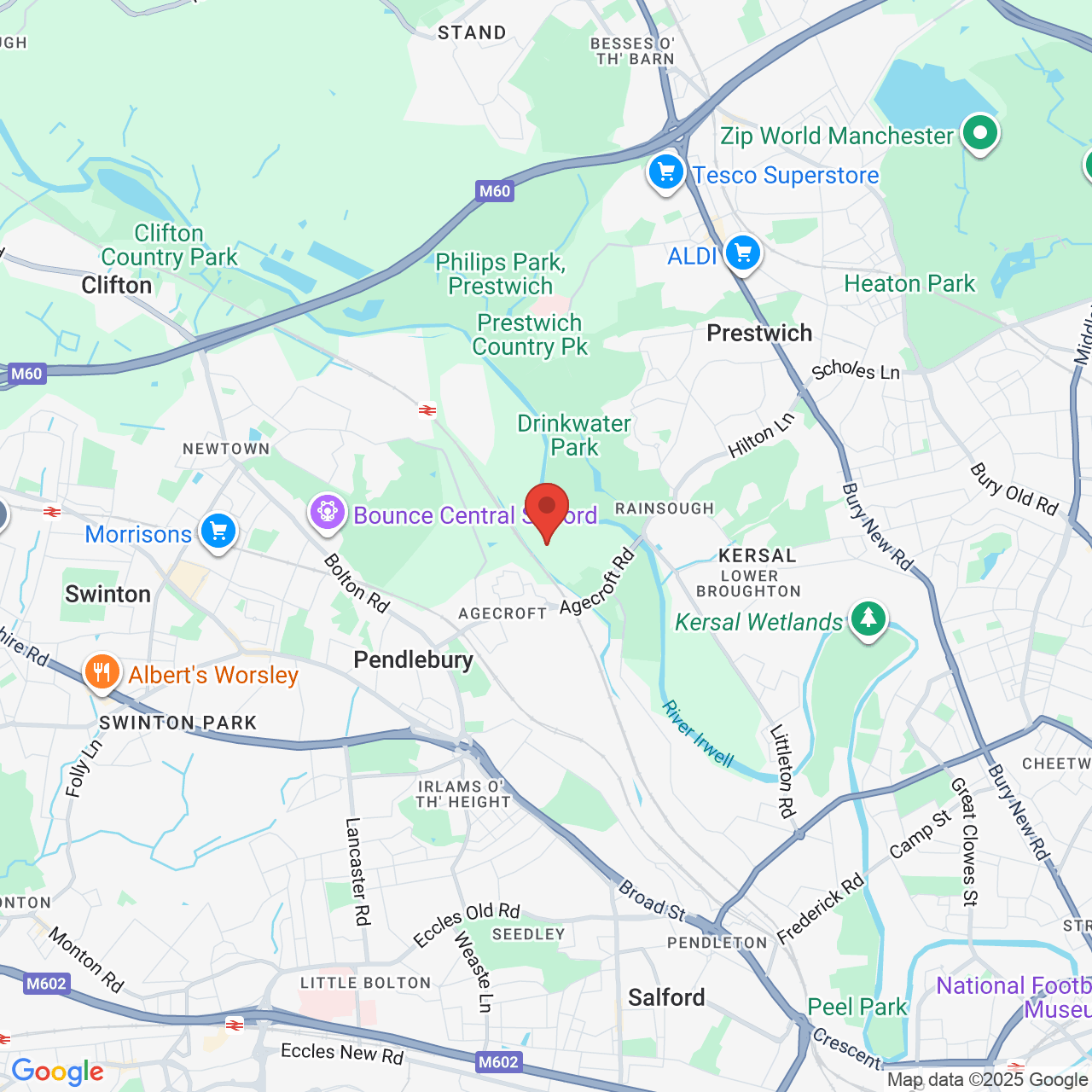 Map showing location of HMP Forest Bank, Agecroft Road, Salford M27 8FB, United Kingdom, M27 8FB