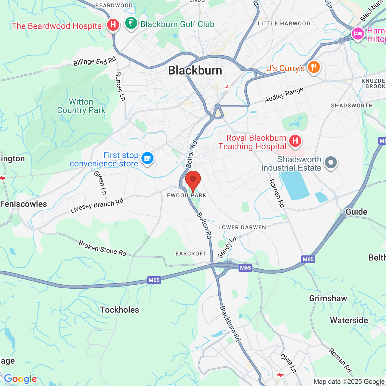 Map showing location of Blackburn Rovers, United Kingdom, BB2 4JF