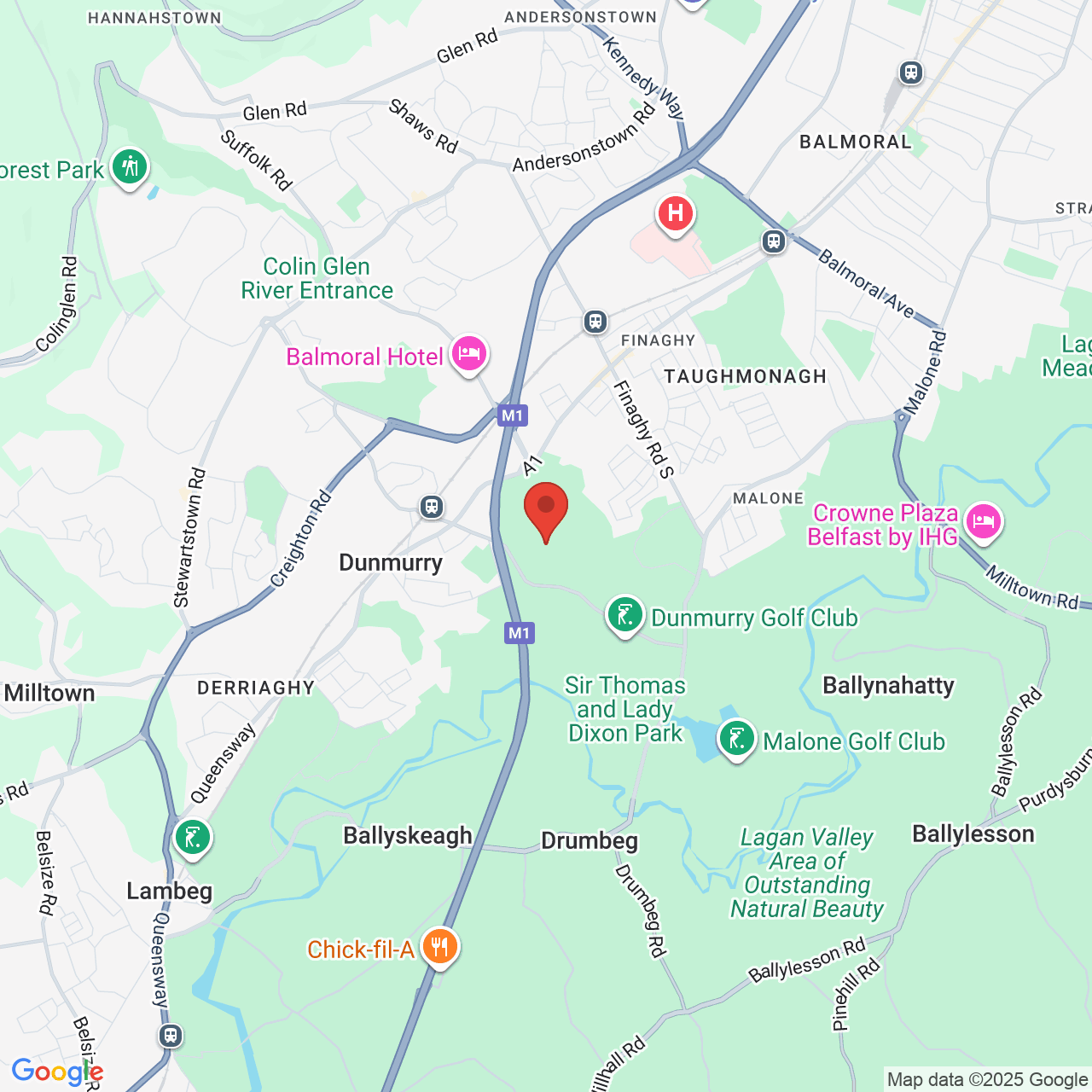 Map showing location of Dunmurry, United Kingdom, BT100LF