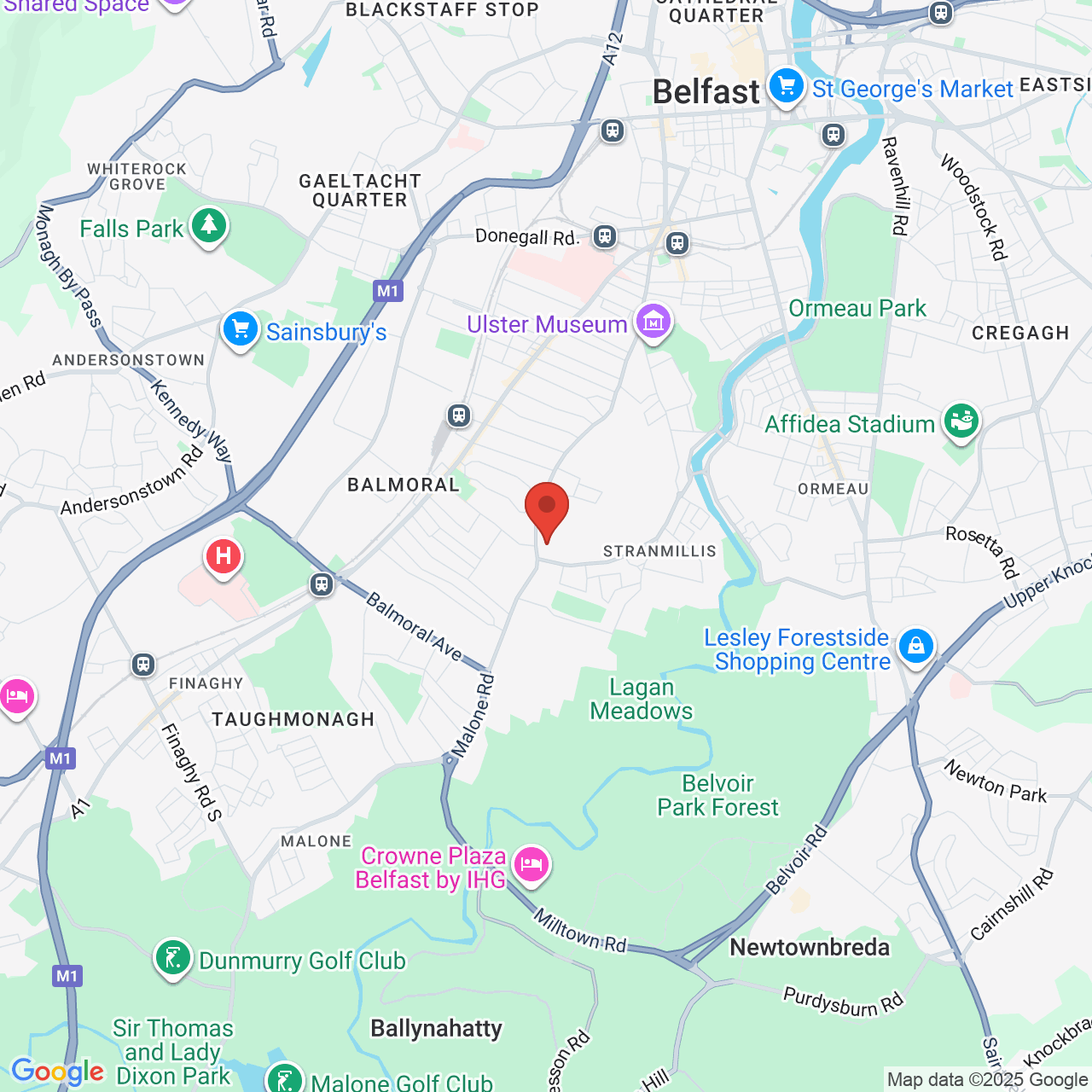 Map showing location of Stranmillis Road, Belfast, United Kingdom, BT9 5JH