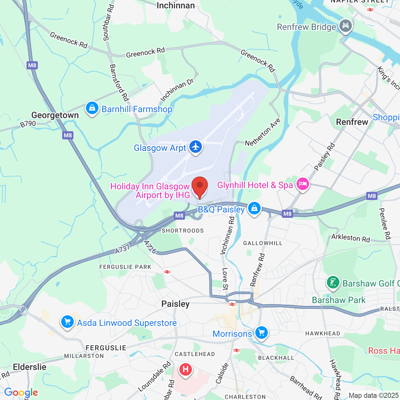 Map showing location of Glasgow Airport, United Kingdom, PA3 2TE