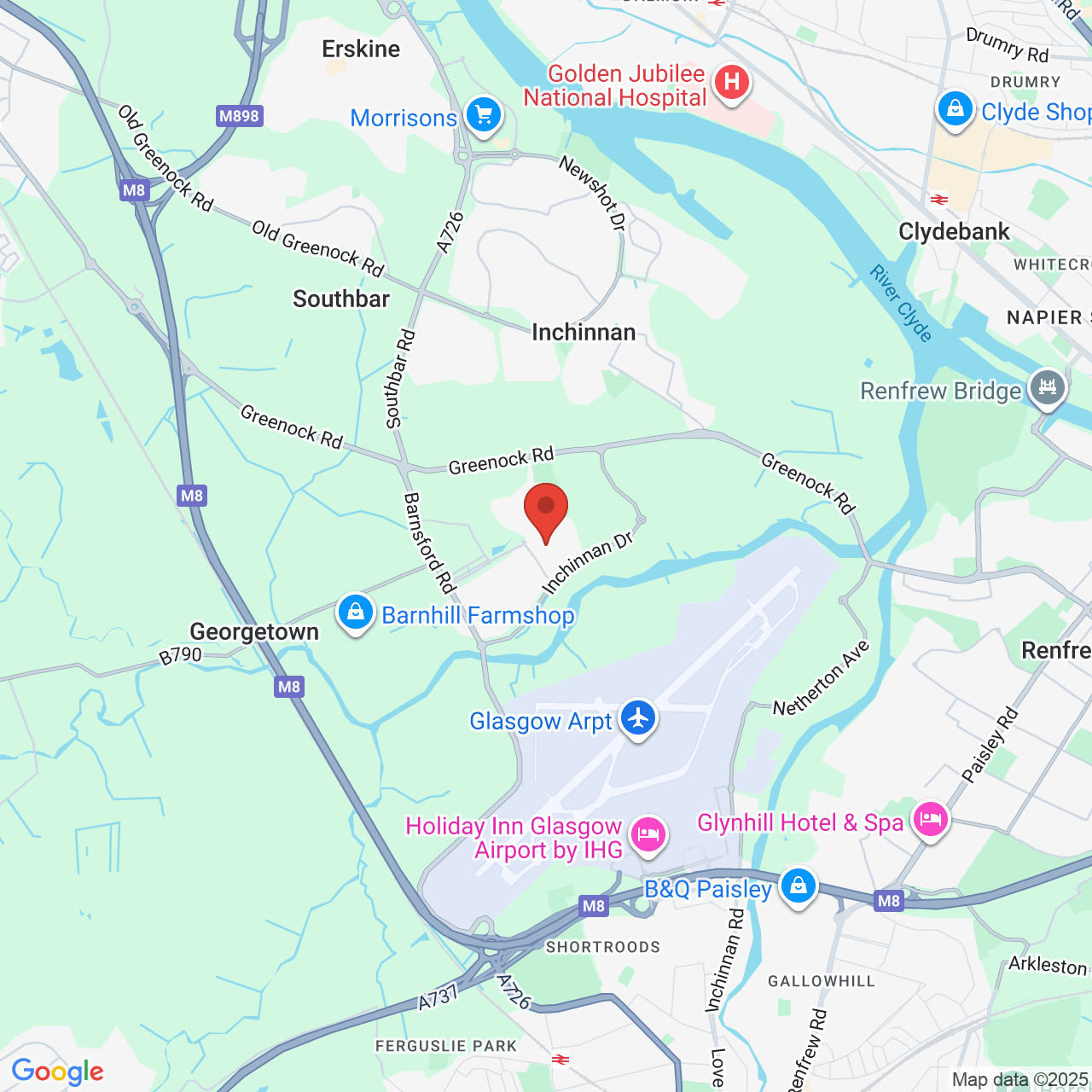 Map showing location of Paisley, United Kingdom,  PA4 9RF